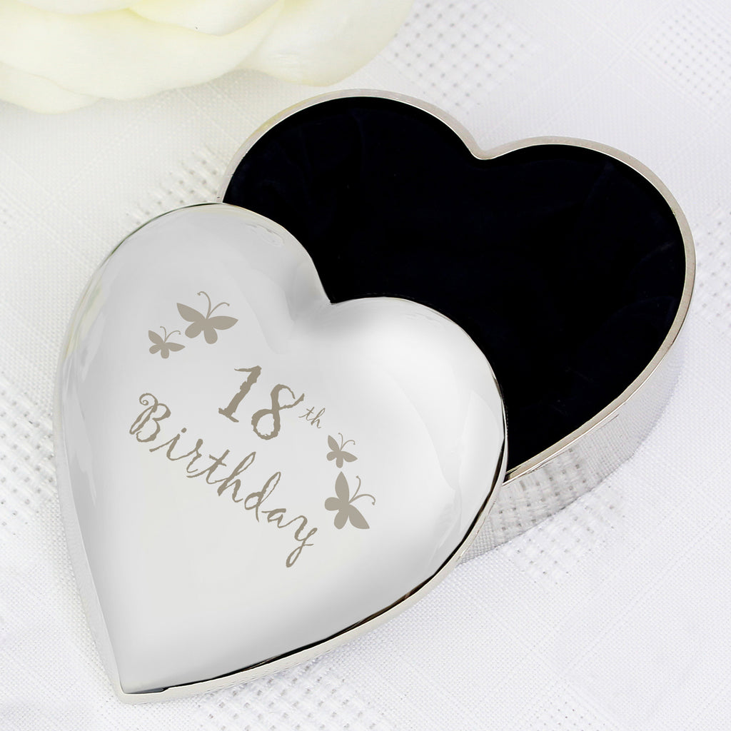 18th Butterflies Heart Trinket Box - Buy Trinket, Jewellery & Keepsake Boxes at GiftMasters.co.uk