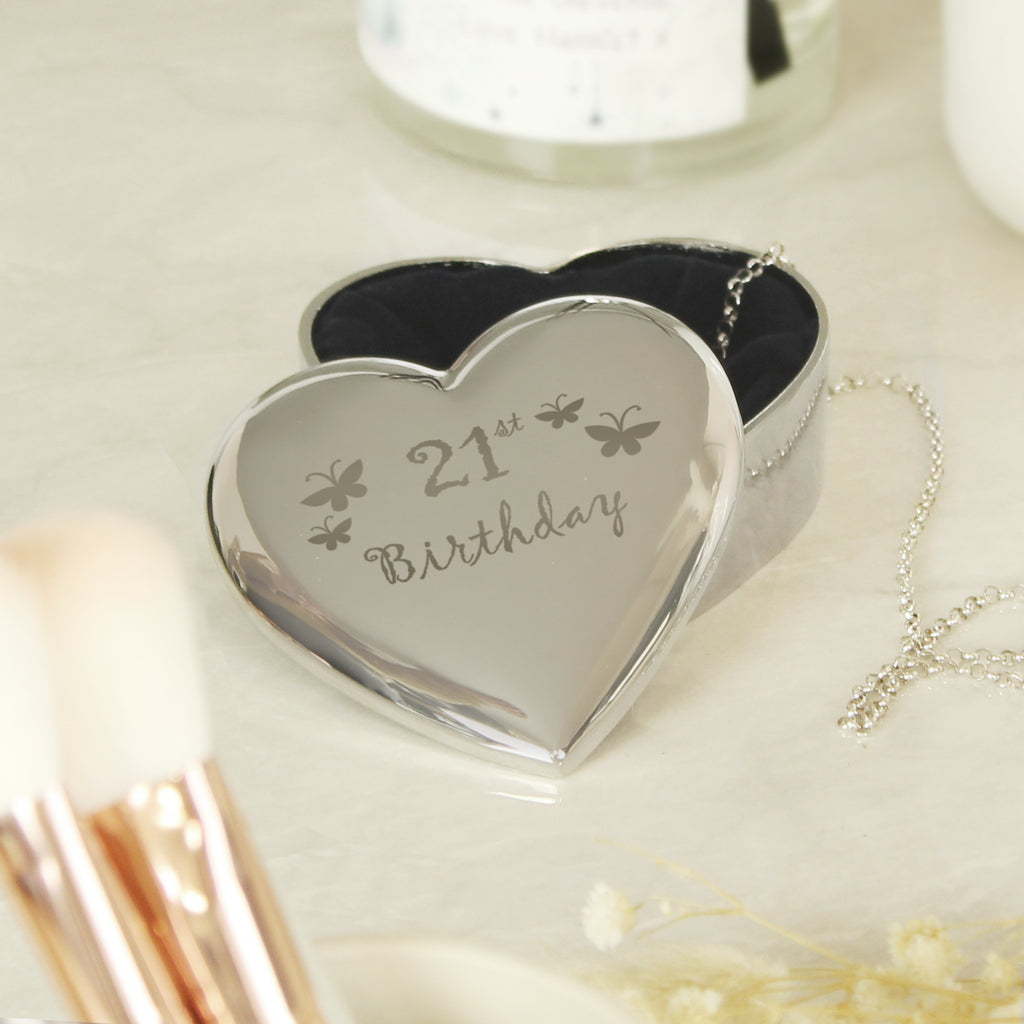 21st Butterflies Heart Trinket Box - Buy Trinket, Jewellery & Keepsake Boxes at GiftMasters.co.uk