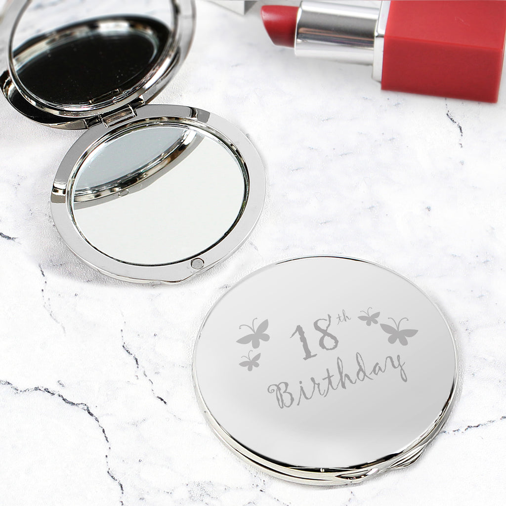 18th Butterfly Round Compact Mirror - Buy Keepsakes at GiftMasters.co.uk