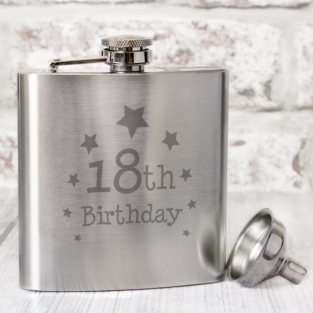 18th Birthday Hip Flask - Buy Glasses & Barware at GiftMasters.co.uk