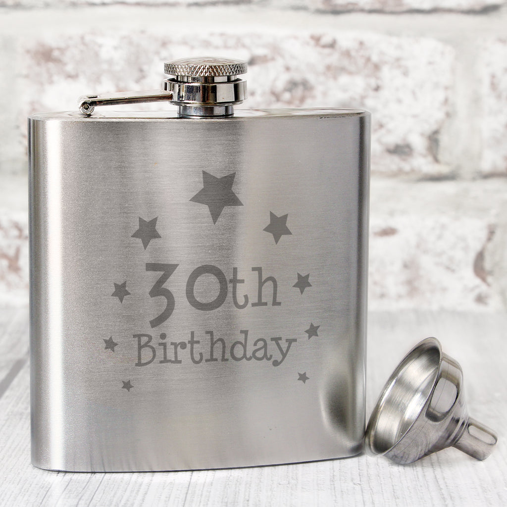 30th Birthday Hip Flask - Buy Glasses & Barware at GiftMasters.co.uk