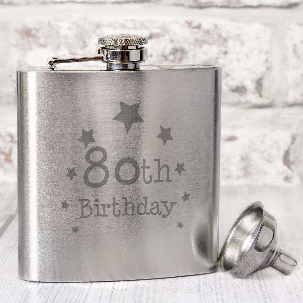80th Birthday Hip Flask - Buy Glasses & Barware at GiftMasters.co.uk