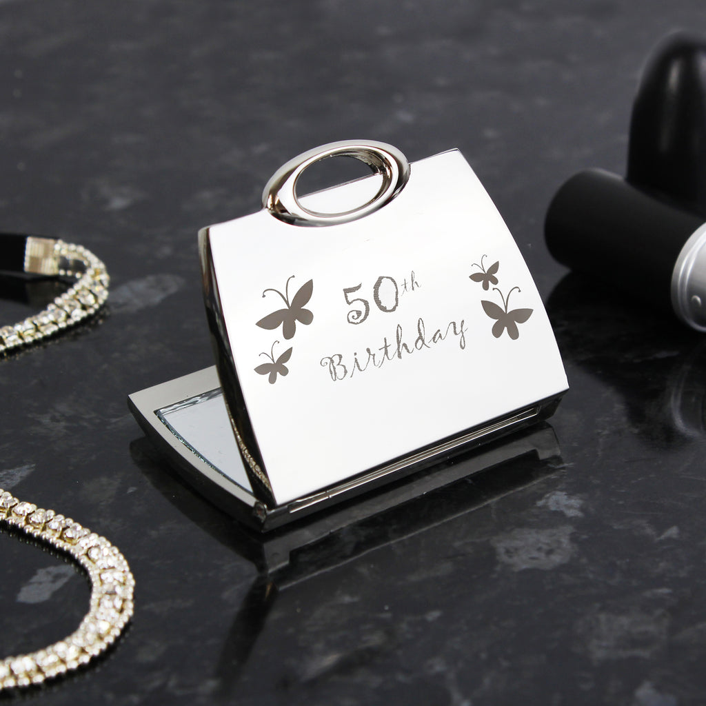 50th Butterfly Handbag Compact Mirror - Buy Keepsakes at GiftMasters.co.uk
