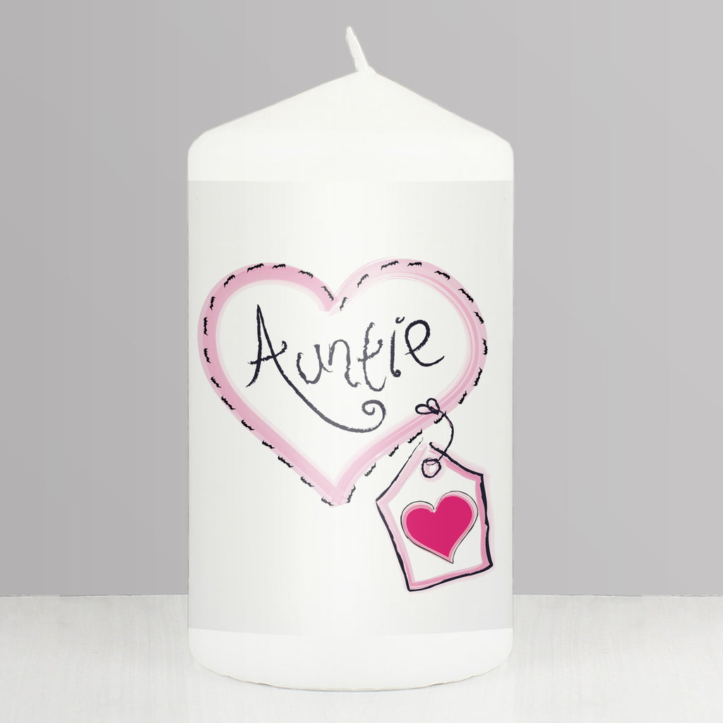 Auntie Heart Stitch Pillar Candle - Buy Candles & Reed Diffusers at GiftMasters.co.uk
