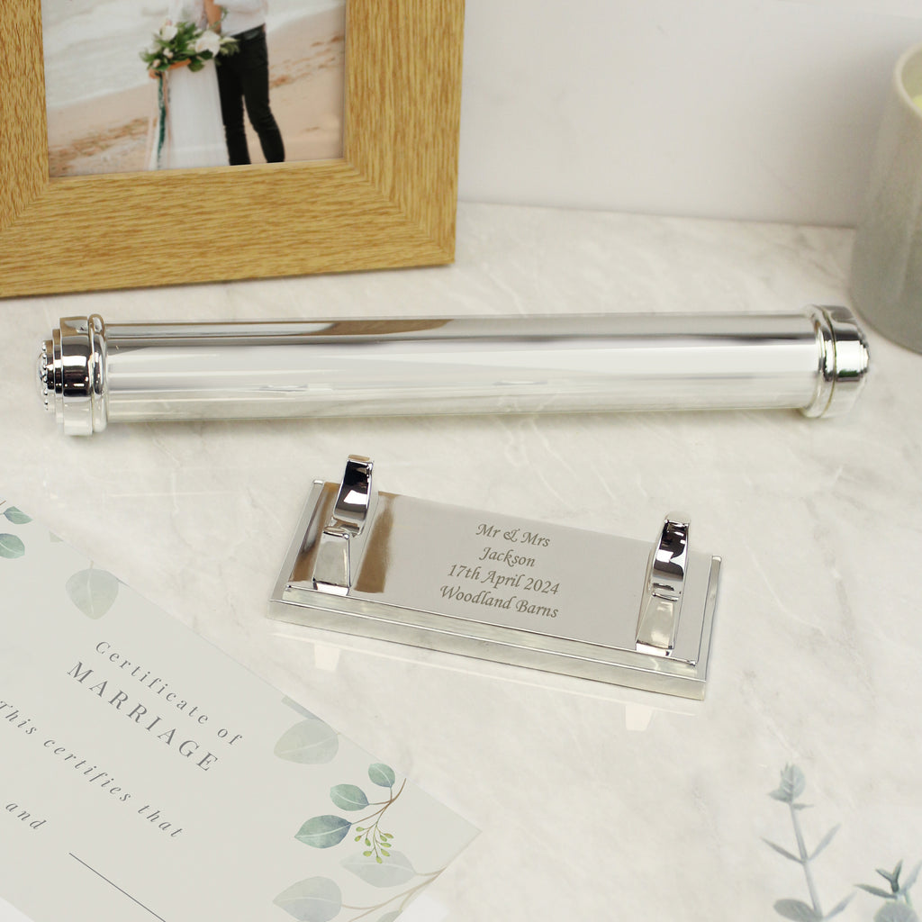 Personalised Plain Silver Plated Certificate Holder - Buy Keepsakes at GiftMasters.co.uk