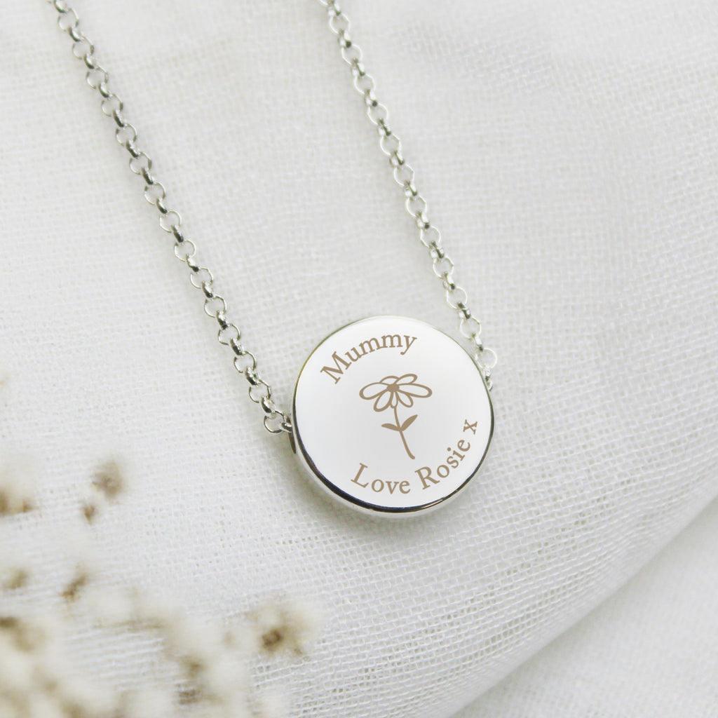 Personalised Silver Tone Flower Disc Necklace - Buy Jewellery at GiftMasters.co.uk