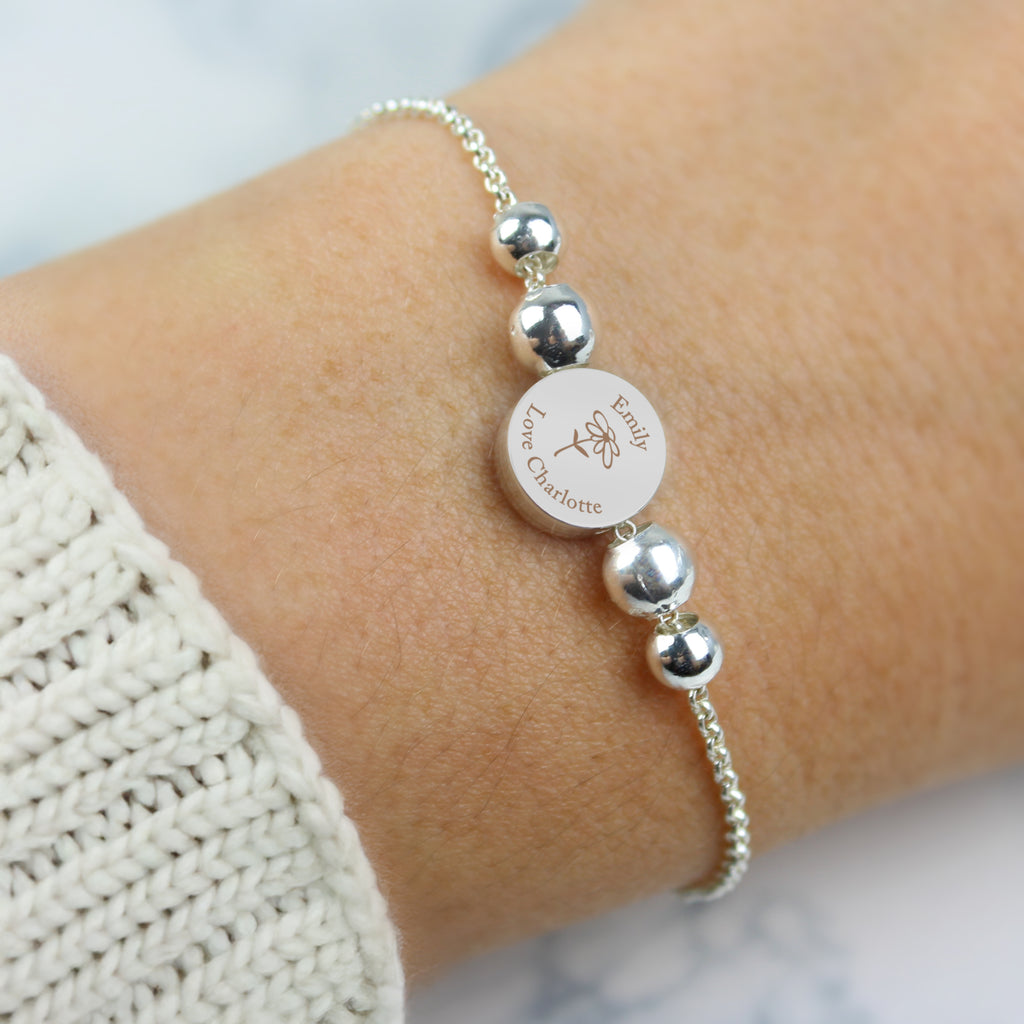 Personalised Silver Tone Flower Disc Bracelet - Buy Jewellery at GiftMasters.co.uk