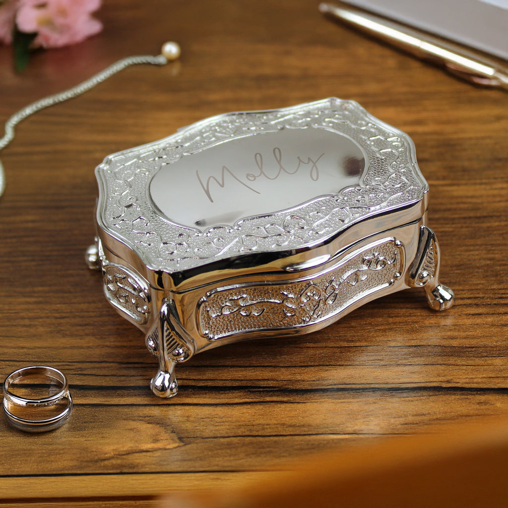 Personalised Small Silver Plated Jewellery Box - Buy Trinket, Jewellery & Keepsake Boxes at GiftMasters.co.uk