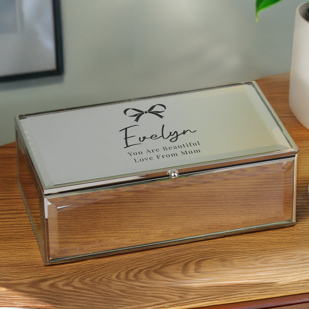 Personalised Bow Mirrored Jewellery Box - Buy Trinket, Jewellery & Keepsake Boxes at GiftMasters.co.uk