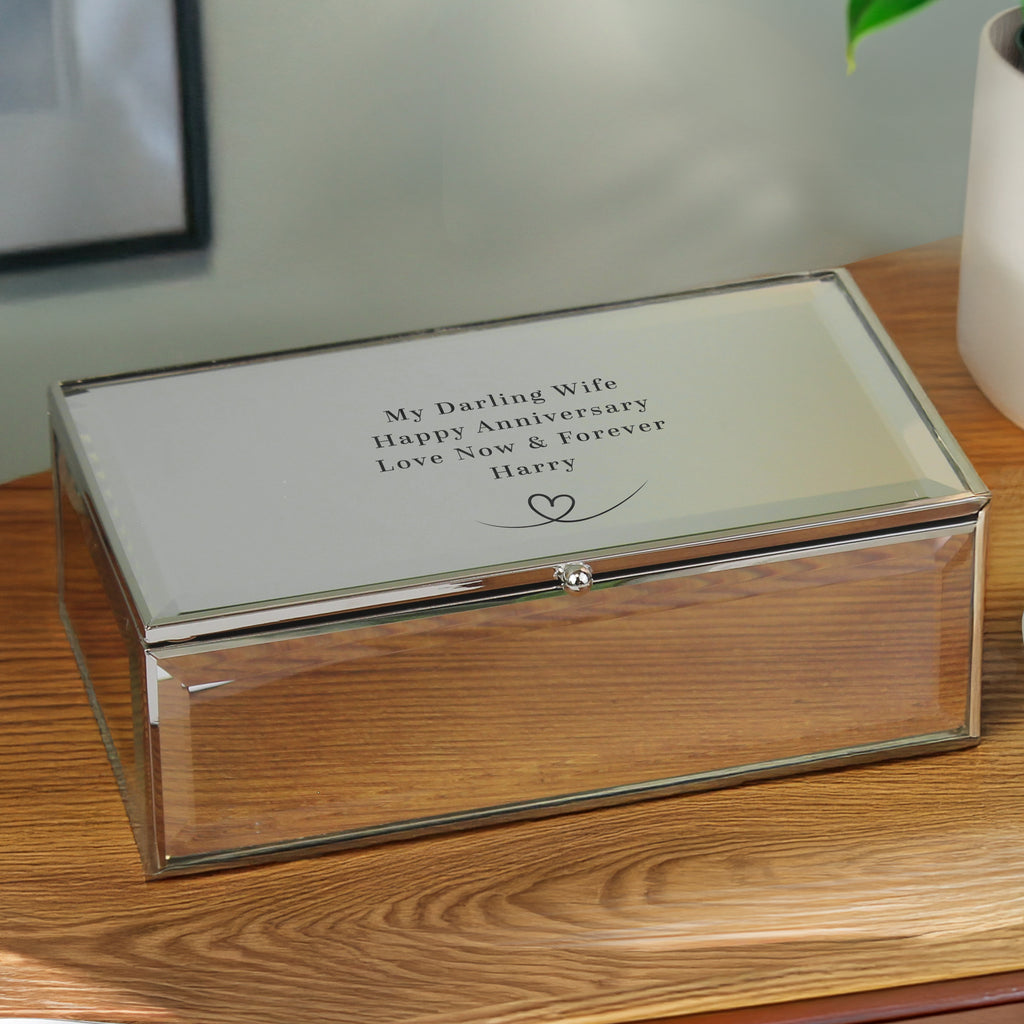 Personalised Heart Mirrored Jewellery Box - Buy Trinket, Jewellery & Keepsake Boxes at GiftMasters.co.uk