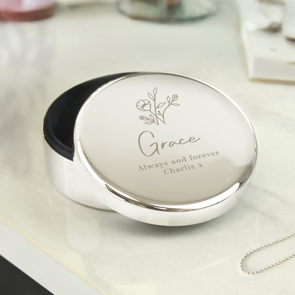 Personalised Floral Round Trinket Box - Buy Trinket, Jewellery & Keepsake Boxes at GiftMasters.co.uk