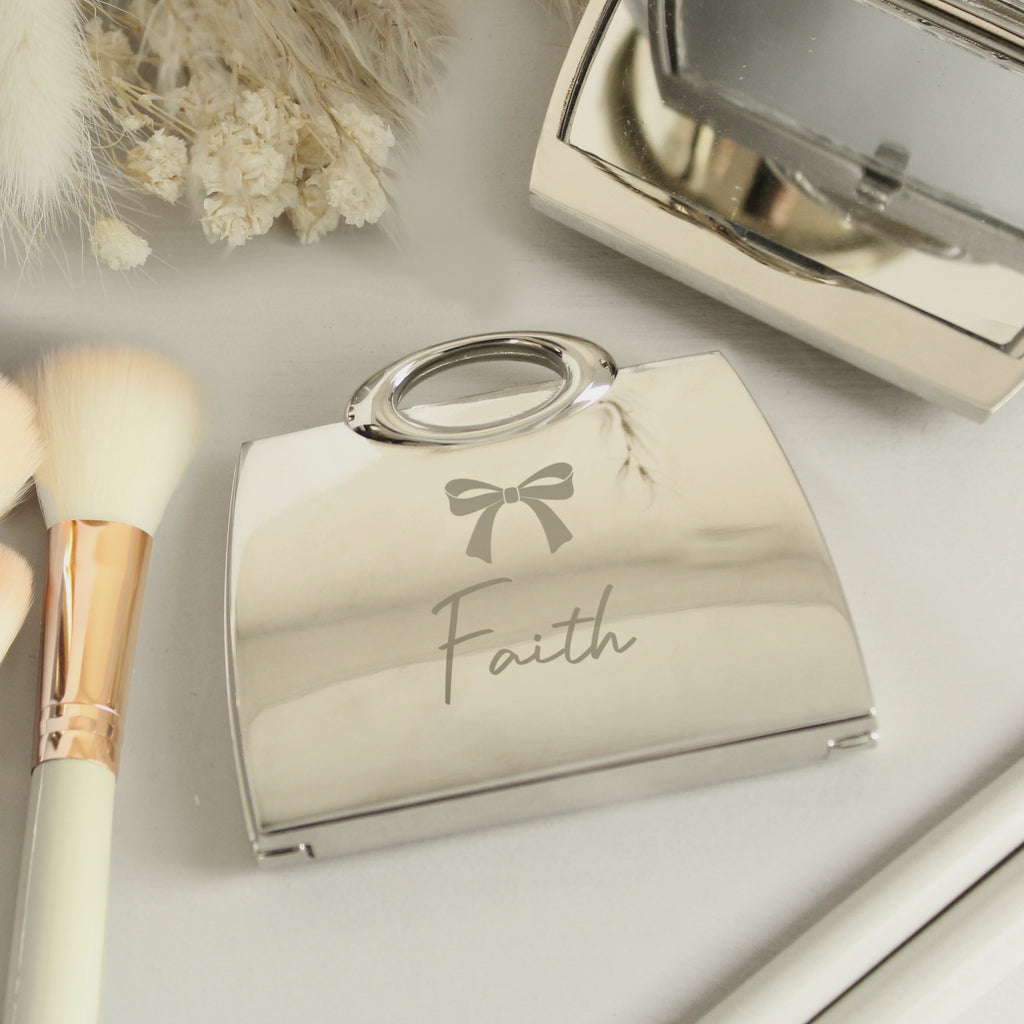 Personalised Bow Handbag Compact Mirror - Buy Trinket, Jewellery & Keepsake Boxes at GiftMasters.co.uk