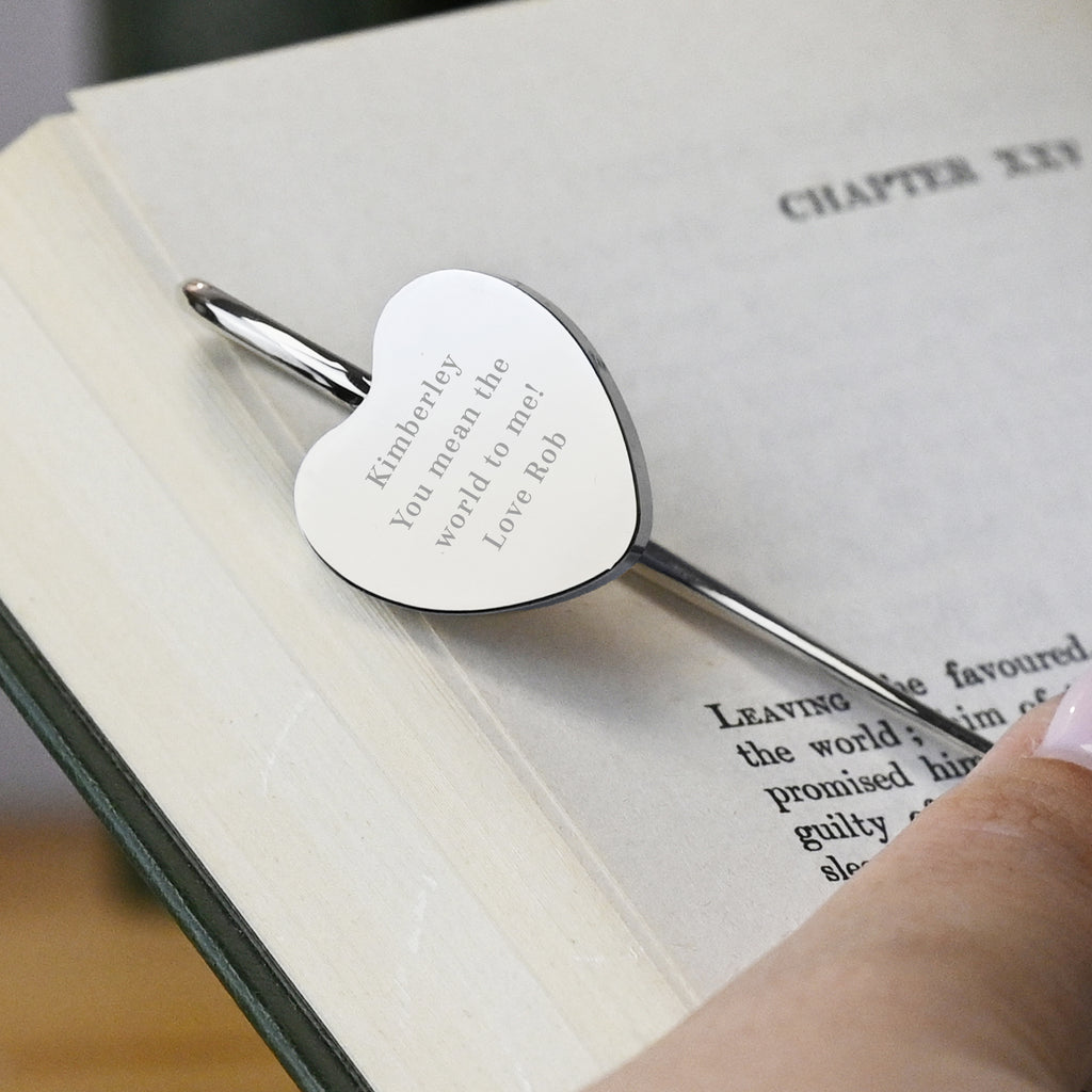 Personalised Engraved Silver Heart Bookmark - Buy Trinket at GiftMasters.co.uk