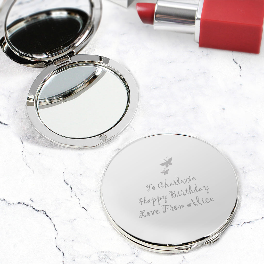Personalised Butterfly Round Compact Mirror - Buy Keepsakes at GiftMasters.co.uk