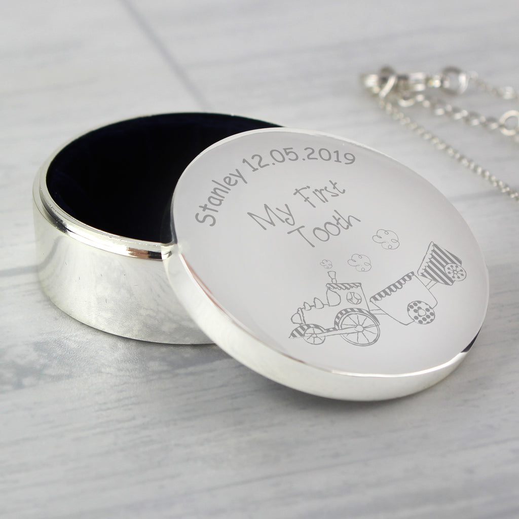 Personalised Train My First Tooth Trinket Box - Buy Trinket, Jewellery & Keepsake Boxes at GiftMasters.co.uk