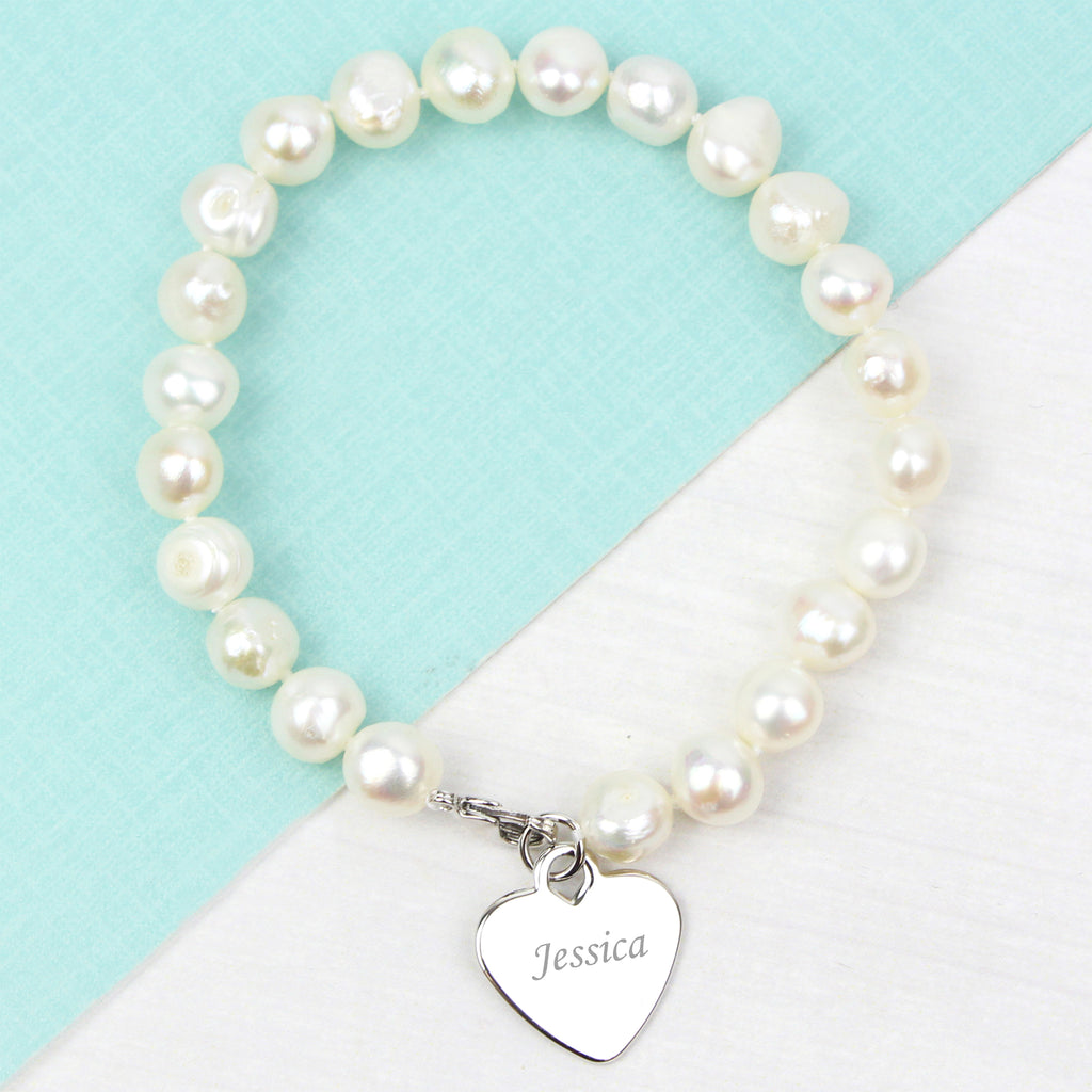 Personalised White Freshwater Pearl Scripted Name Bracelet - Buy Jewellery at GiftMasters.co.uk
