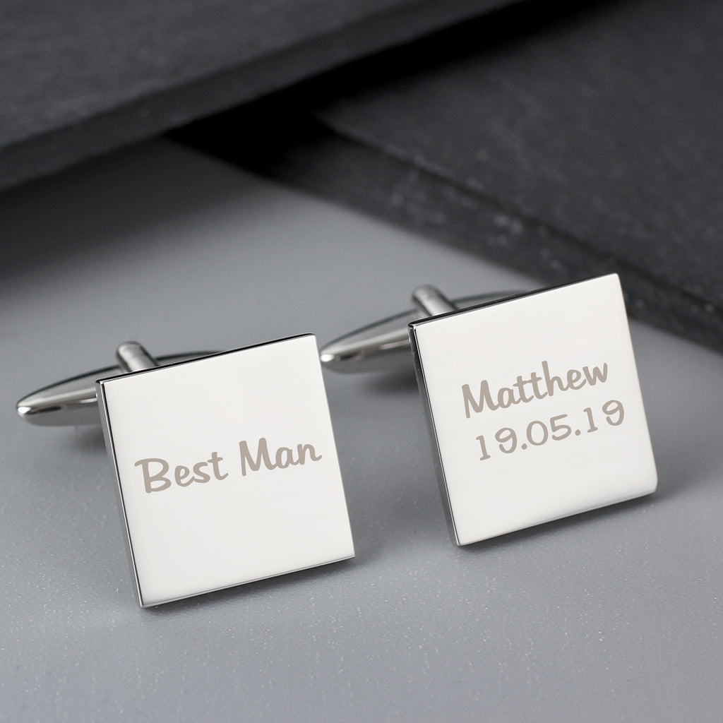 Personalised Wedding Role Square Cufflinks -1 line - Buy Jewellery at GiftMasters.co.uk