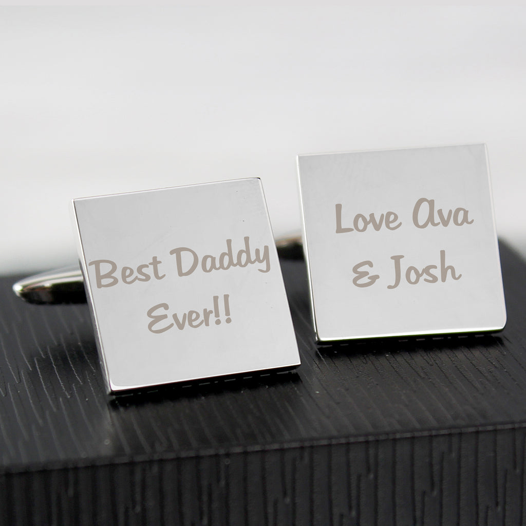 Personalised Any Message Square Cufflinks - 2 lines - Buy Jewellery at GiftMasters.co.uk