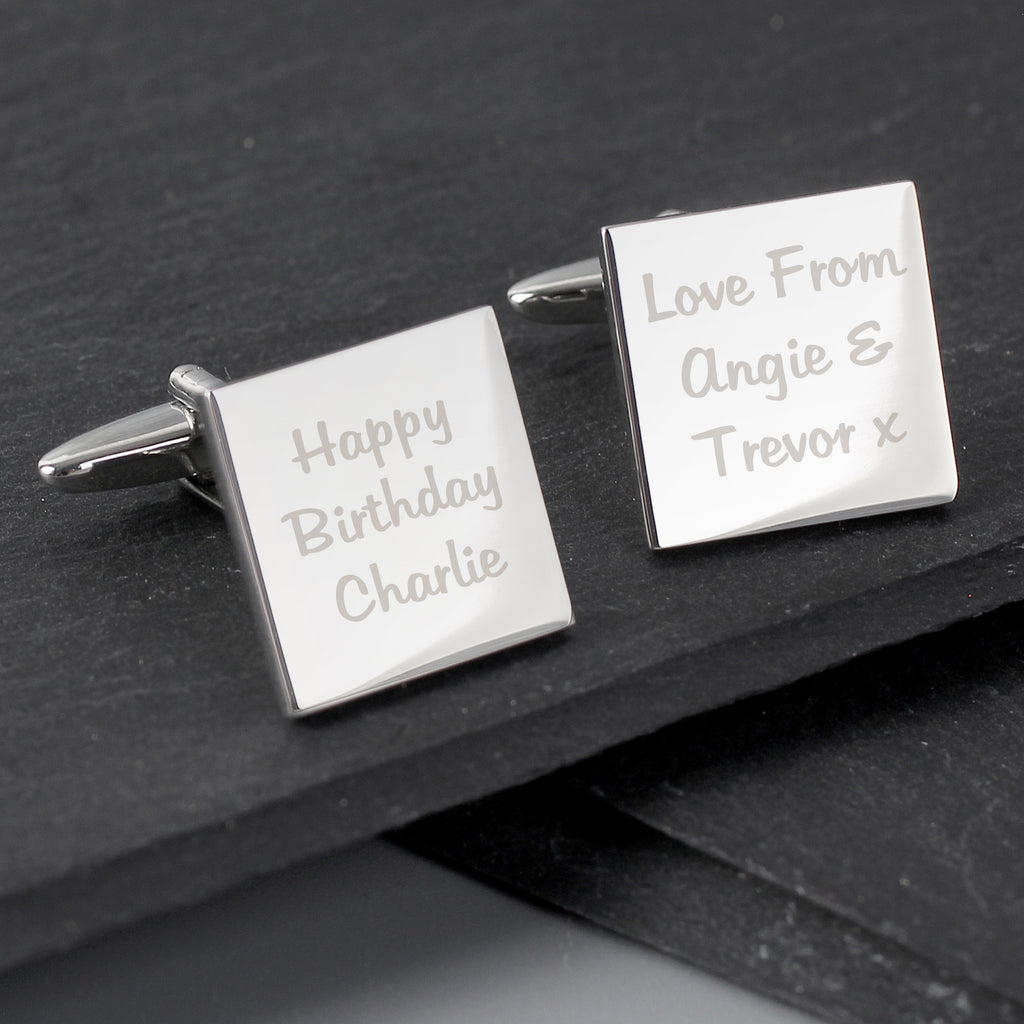 Personalised Any Message Square Cufflinks - 3 lines - Buy Jewellery at GiftMasters.co.uk