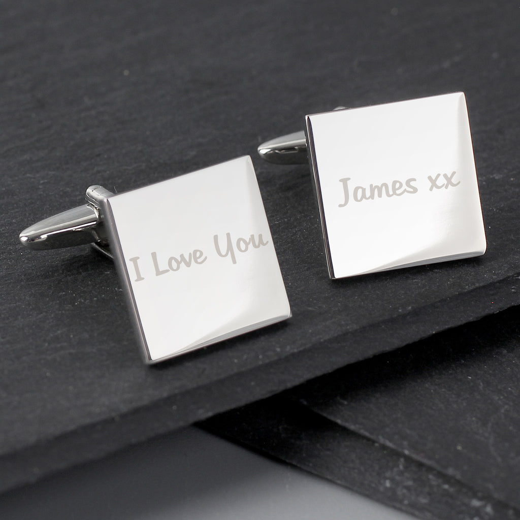 Personalised Any Message Square Cufflinks - 1 line - Buy Jewellery at GiftMasters.co.uk