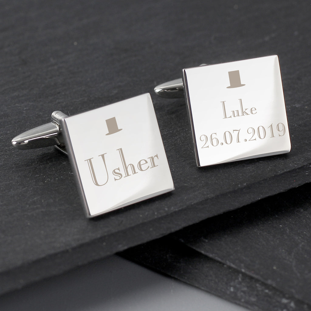 Personalised Decorative Wedding Usher Square Cufflinks - Buy Jewellery at GiftMasters.co.uk
