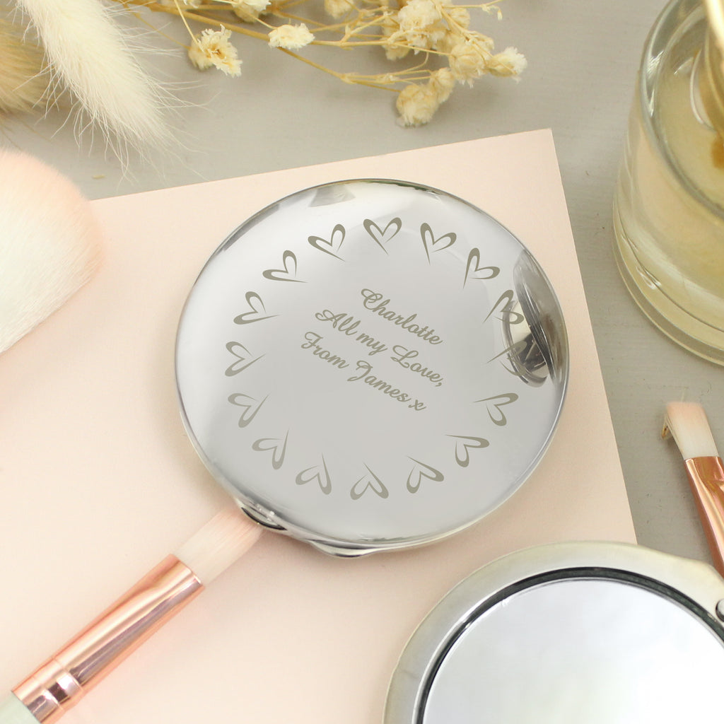 Personalised Small Hearts Compact Mirror - Buy Keepsakes at GiftMasters.co.uk