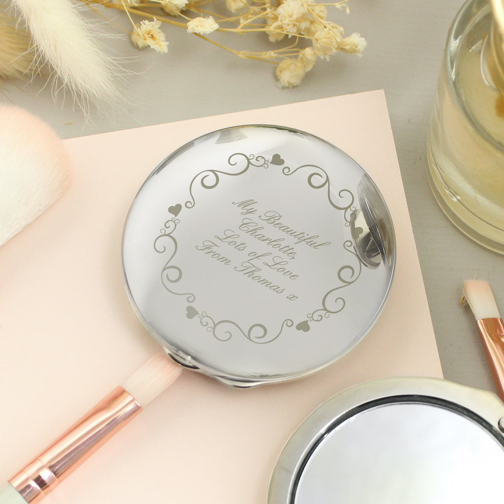 Personalised Ornate Heart Compact Mirror - Buy Keepsakes at GiftMasters.co.uk