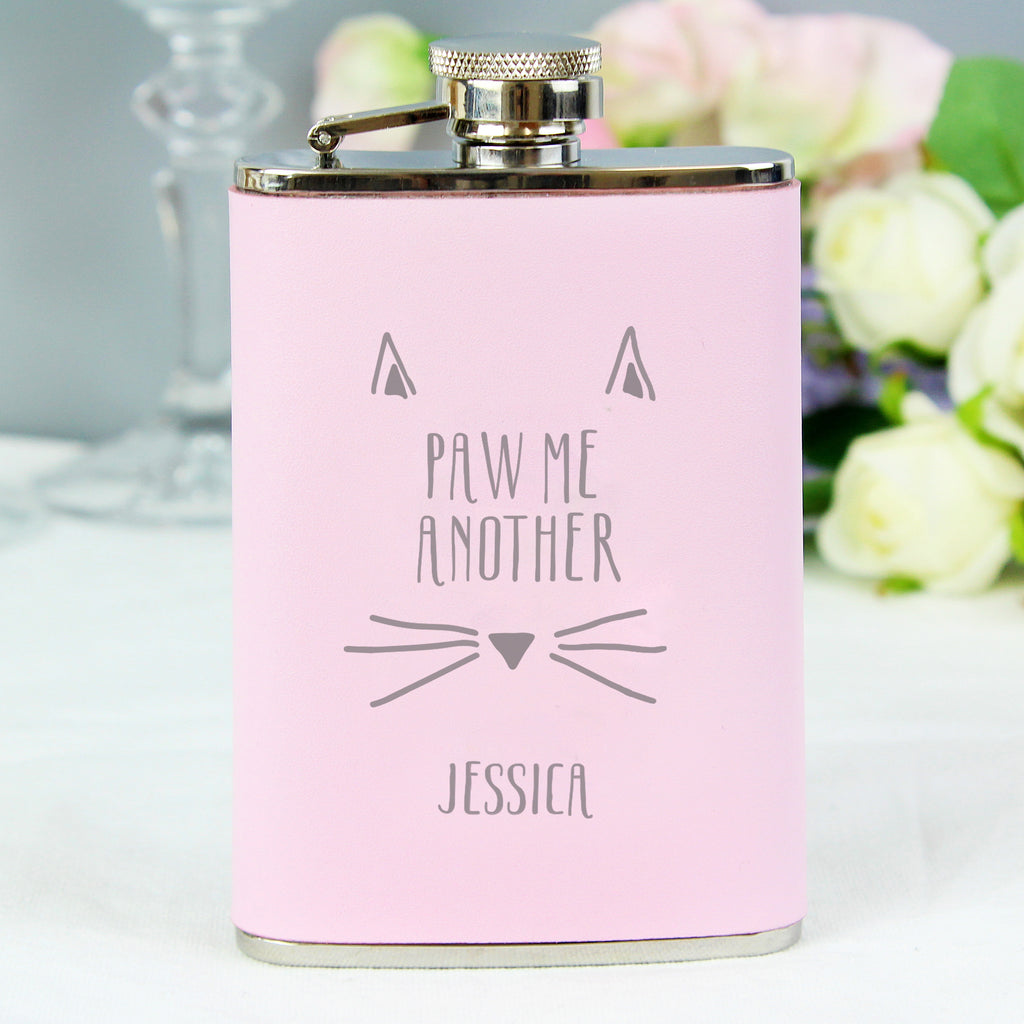 Personalised Paw Me Another Pink Hip Flask - Buy Glasses & Barware at GiftMasters.co.uk