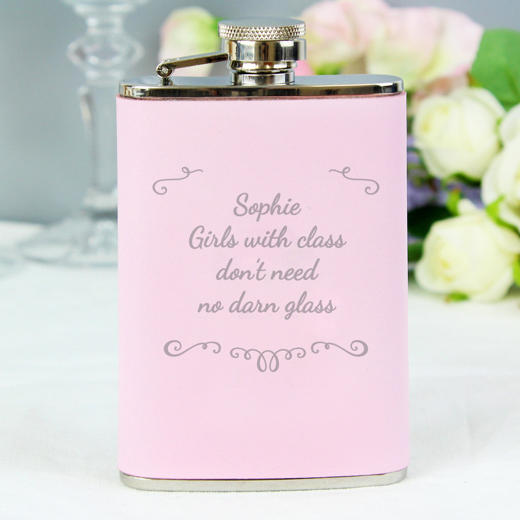 Personalised Ornate Pink Hip Flask - Buy Glasses & Barware at GiftMasters.co.uk