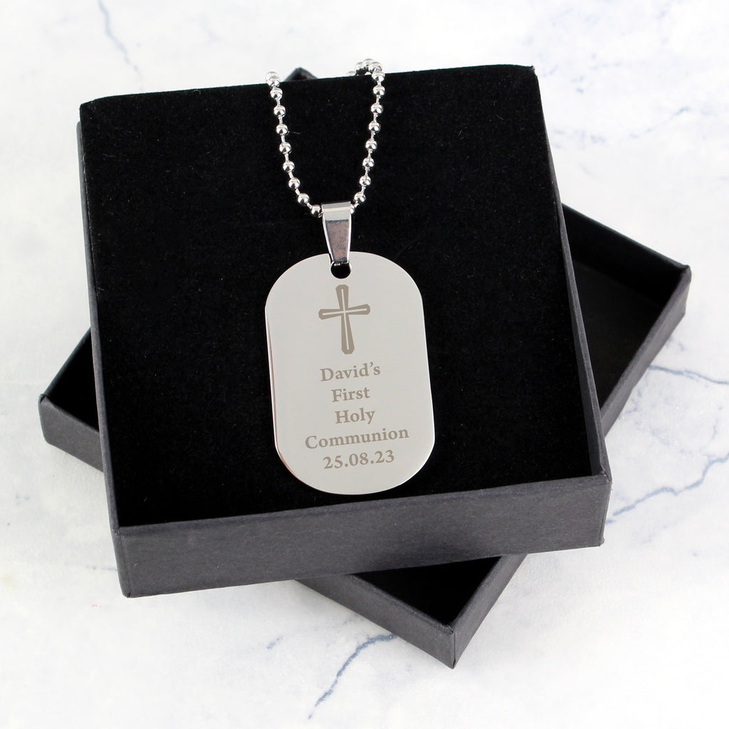 Personalised Cross Stainless Steel Dog Tag Necklace - Buy Jewellery at GiftMasters.co.uk