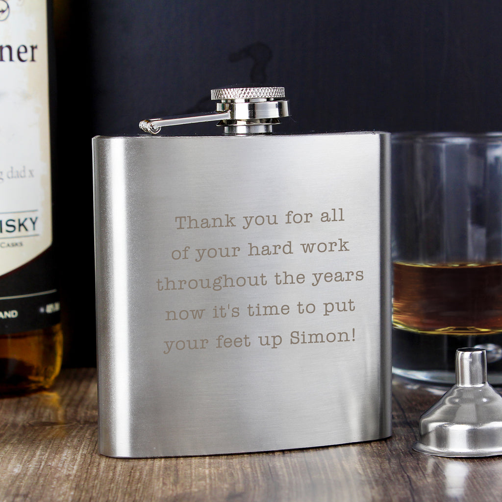 Personalised Any Message Stainless Steel Hip Flask - Buy Glasses & Barware at GiftMasters.co.uk