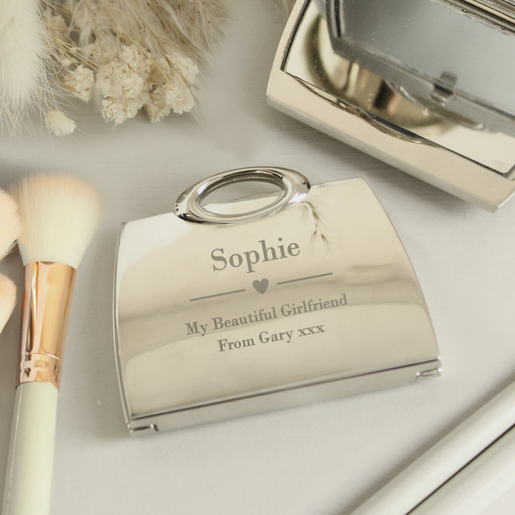 Personalised Heart Handbag Compact Mirror - Buy Keepsakes at GiftMasters.co.uk