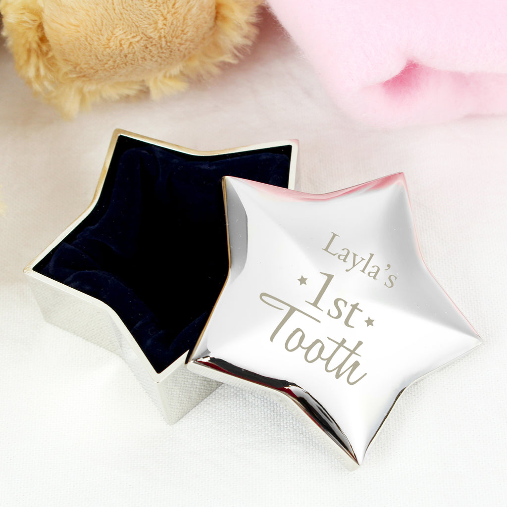 Personalised 1st Tooth Star Trinket Box - Buy Trinket, Jewellery & Keepsake Boxes at GiftMasters.co.uk