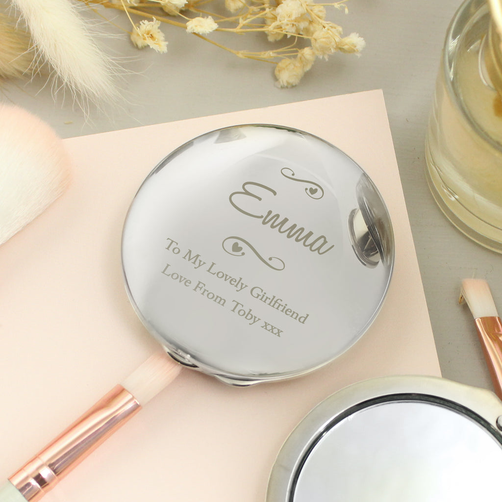 Personalised Swirls & Hearts Compact Mirror - Buy Keepsakes at GiftMasters.co.uk
