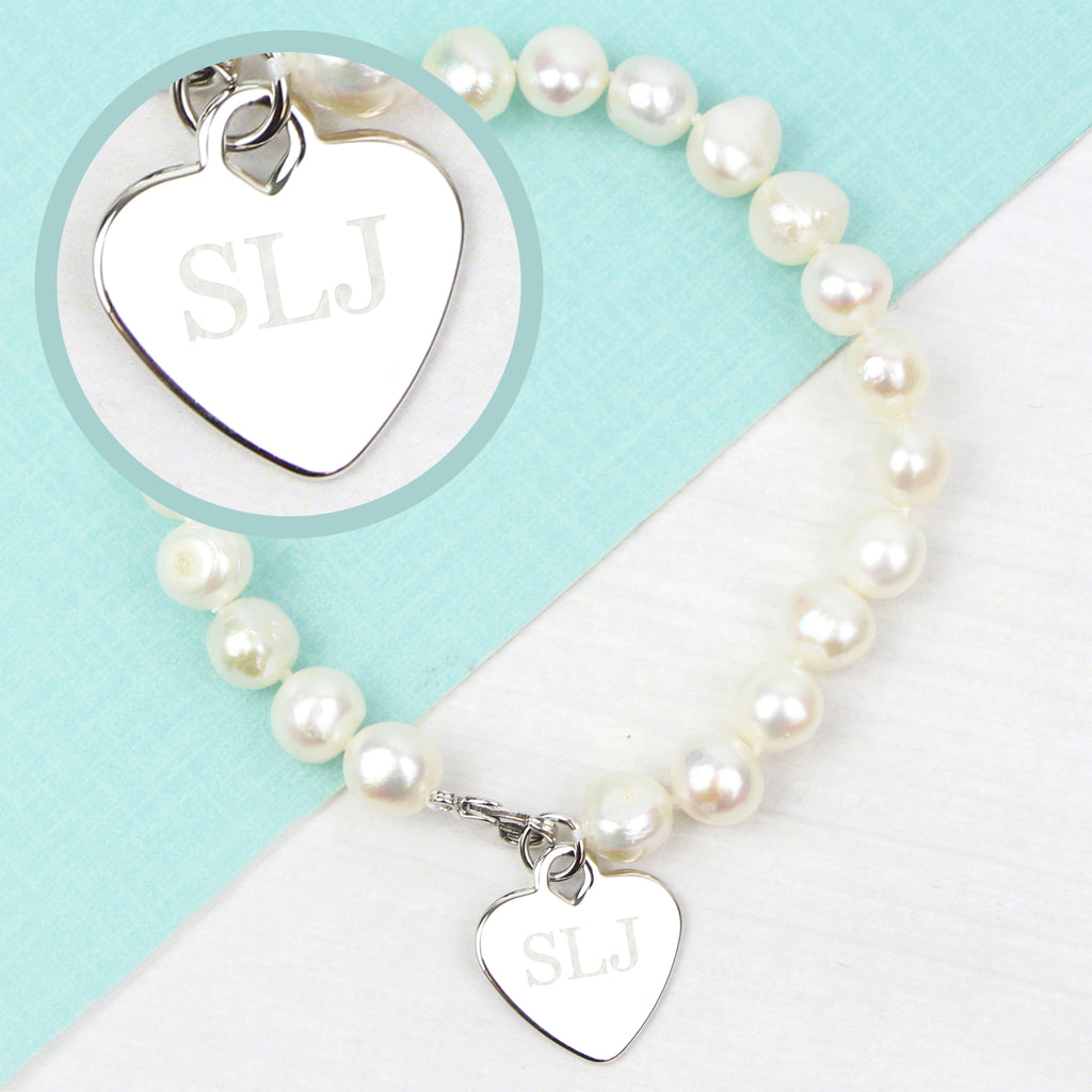 Personalised White Freshwater Pearl Initial Bracelet - Buy Jewellery at GiftMasters.co.uk