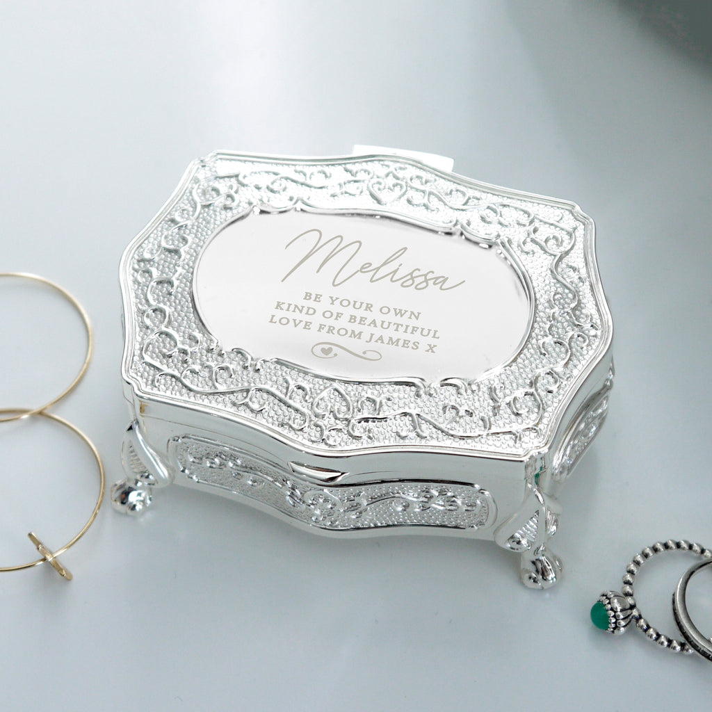 Personalised Swirls & Hearts Small Antique Trinket Box - Buy Trinket, Jewellery & Keepsake Boxes at GiftMasters.co.uk