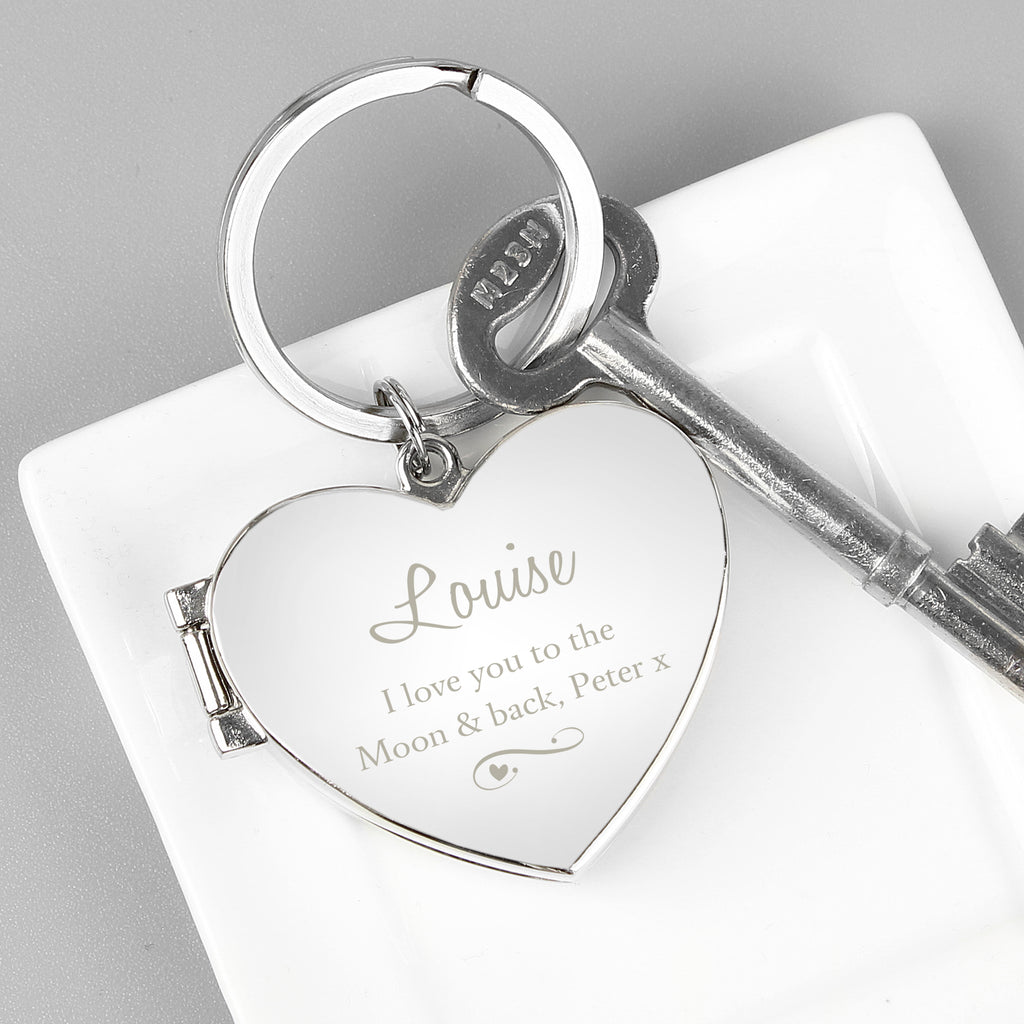 Personalised Swirl Heart Photoframe Keyring - Buy Keepsakes at GiftMasters.co.uk