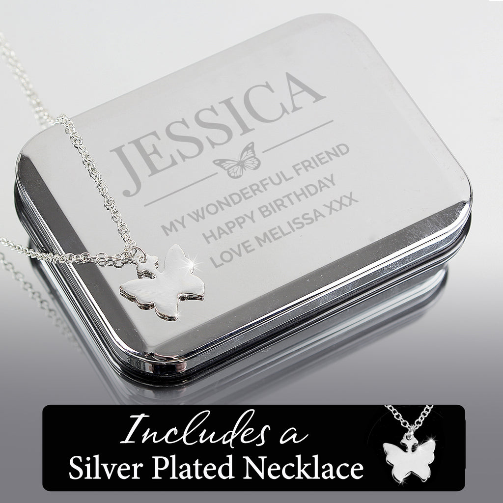 Personalised Box and Butterfly Necklace - Buy Jewellery at GiftMasters.co.uk