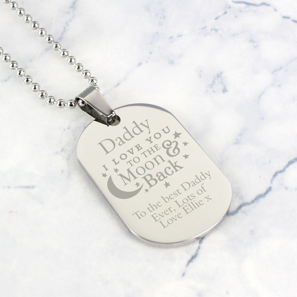Personalised 'To The Moon & Back...' Stainless Steel Dog Tag Necklace - Buy Jewellery at GiftMasters.co.uk