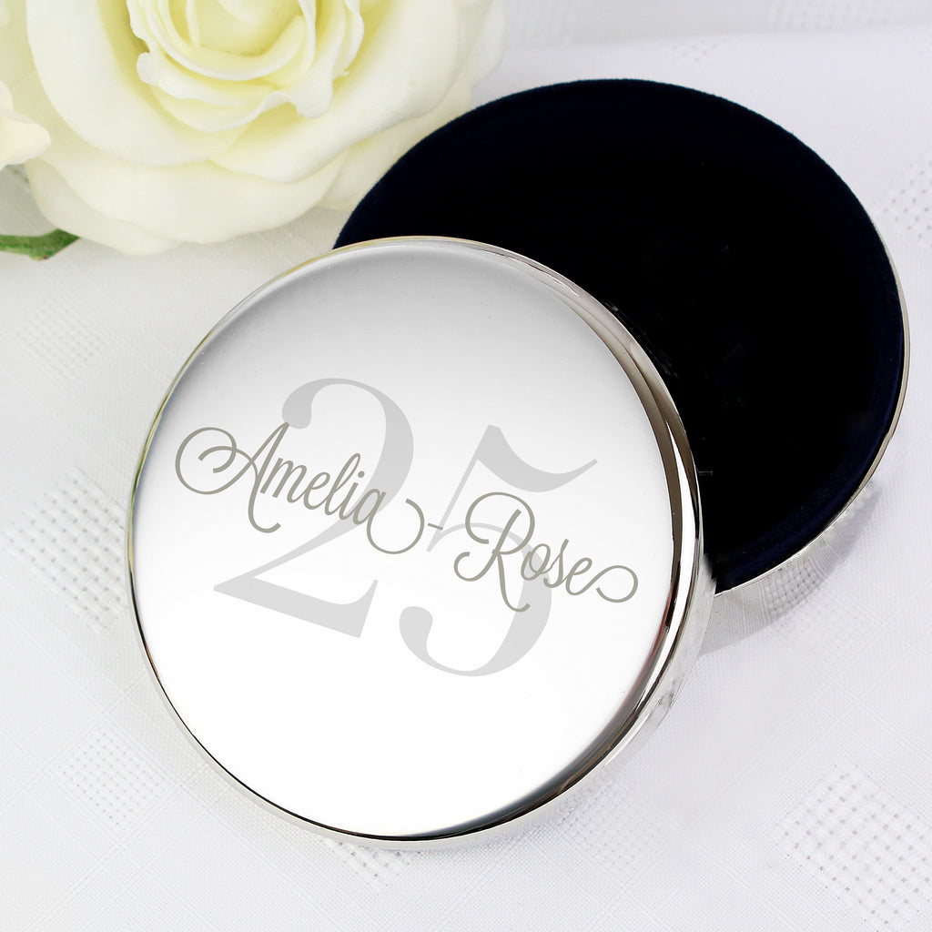 Personalised Birthday Big Age Round Trinket Box - Buy Trinket, Jewellery & Keepsake Boxes at GiftMasters.co.uk