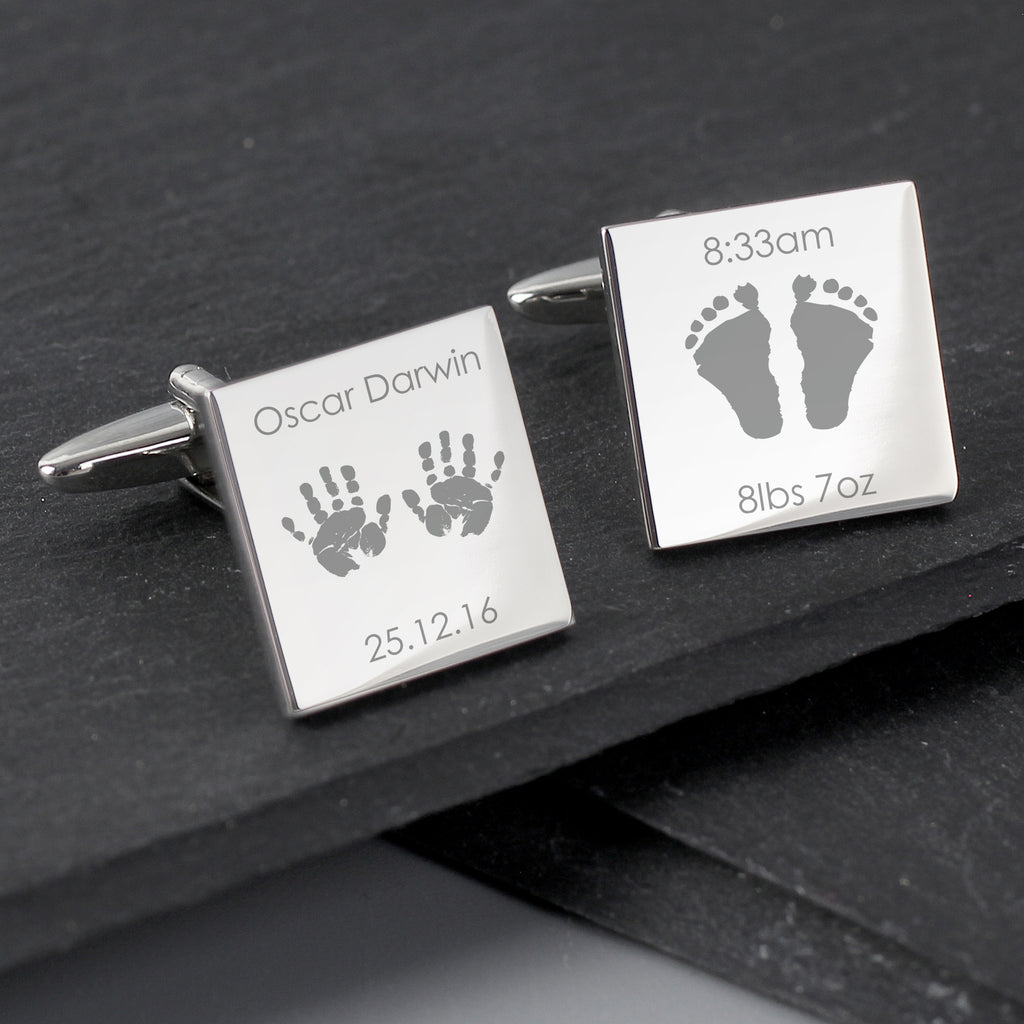 Personalised Hands and Feet New Baby Square Cufflinks - Buy Jewellery at GiftMasters.co.uk