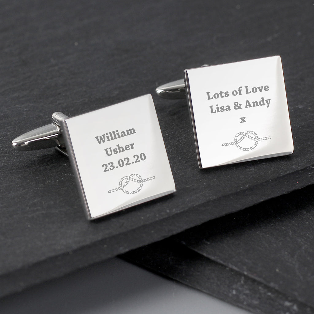 Personalised Tie the Knot Square Cufflinks - Buy Jewellery at GiftMasters.co.uk