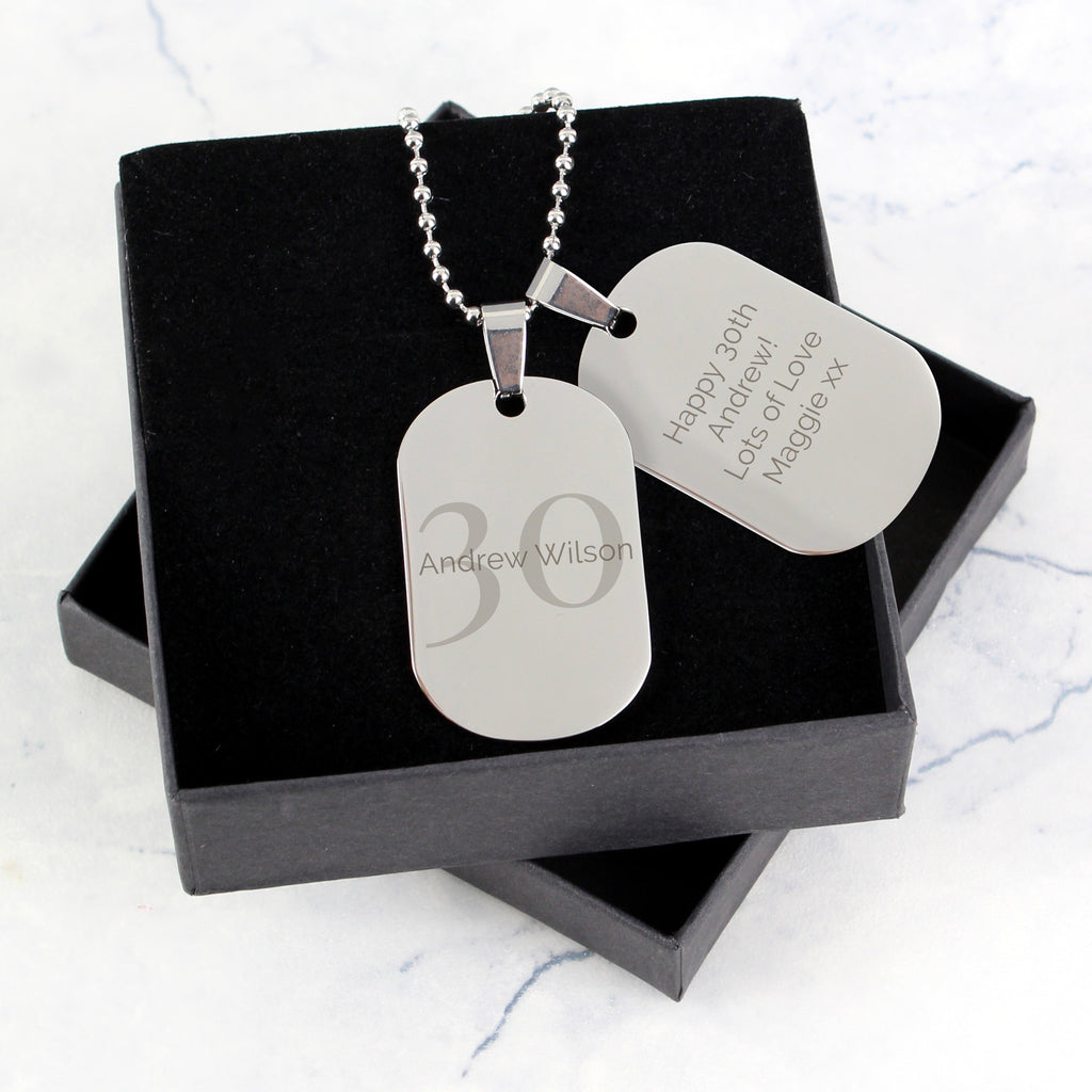 Personalised Big Age Stainless Steel Double Dog Tag Necklace - Buy Jewellery at GiftMasters.co.uk