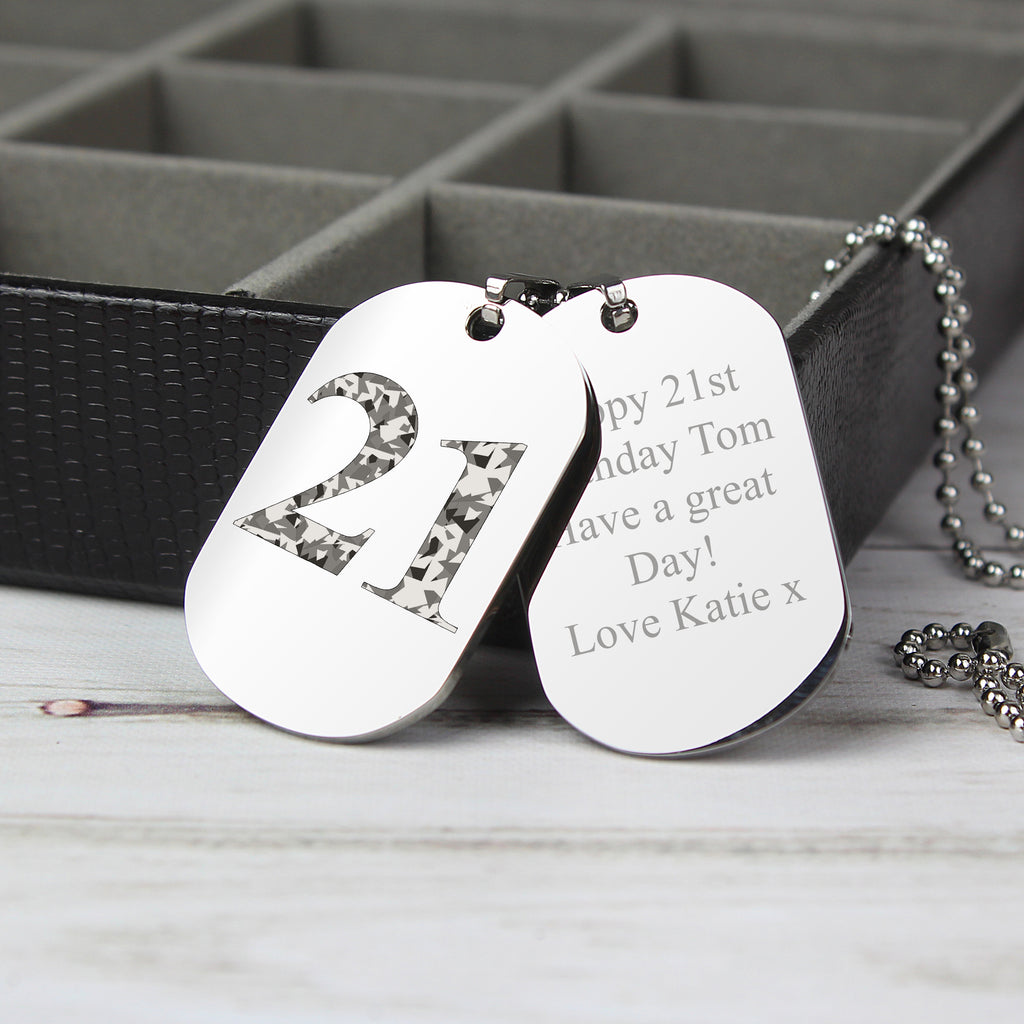 Personalised Camouflage Age Stainless Steel Double Dog Tag Necklace - Buy Jewellery at GiftMasters.co.uk