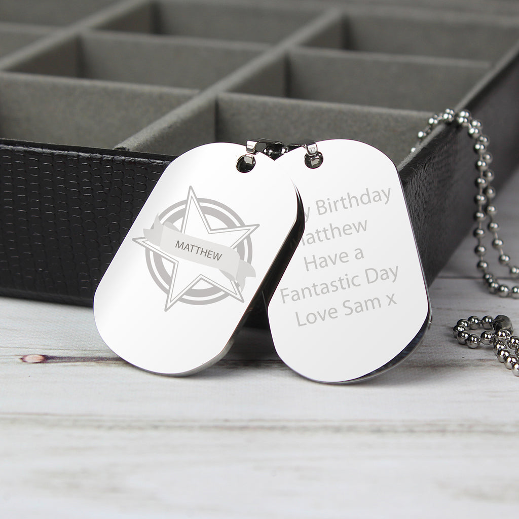 Personalised Star Stainless Steel Double Dog Tag Necklace - Buy Jewellery at GiftMasters.co.uk