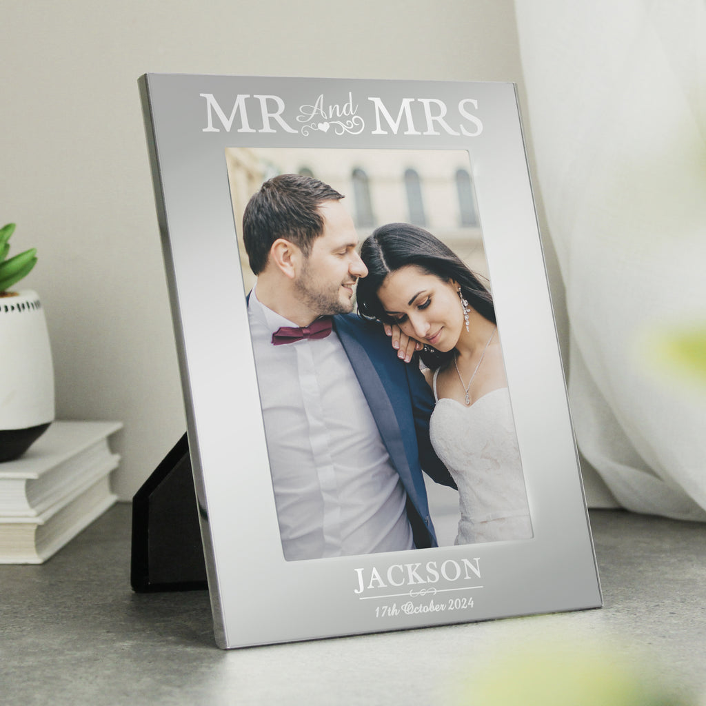 Personalised Mr & Mrs 6x4 Silver Photo Frame - Buy Photo Frames, Albums and Guestbooks at GiftMasters.co.uk