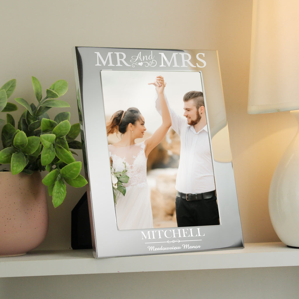 Personalised Mr & Mrs 5x7 Silver Photo Frame - Buy Photo Frames, Albums and Guestbooks at GiftMasters.co.uk