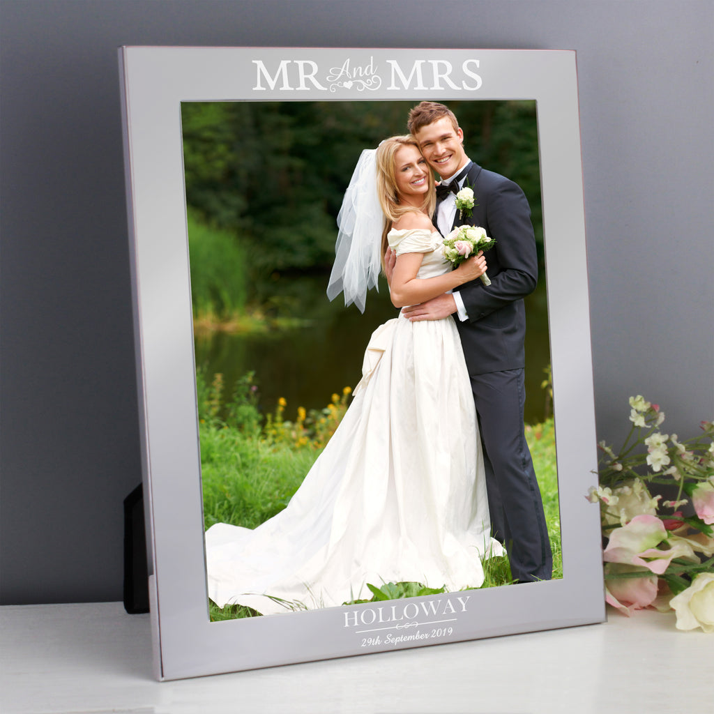 Personalised Mr & Mrs 10x8 Silver Photo Frame - Buy Photo Frames, Albums and Guestbooks at GiftMasters.co.uk