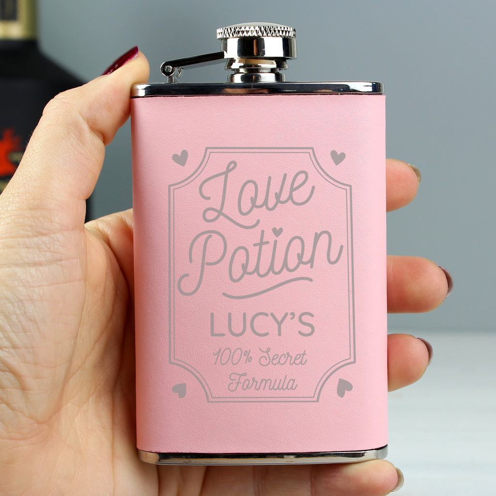Personalised Love Potion Pink Hip Flask - Buy Glasses & Barware at GiftMasters.co.uk