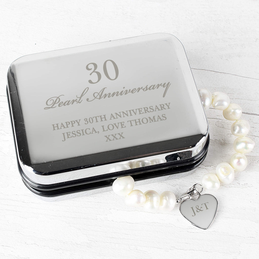 Personalised Anniversary Silver Box and Pearl Bracelet - Buy Jewellery at GiftMasters.co.uk